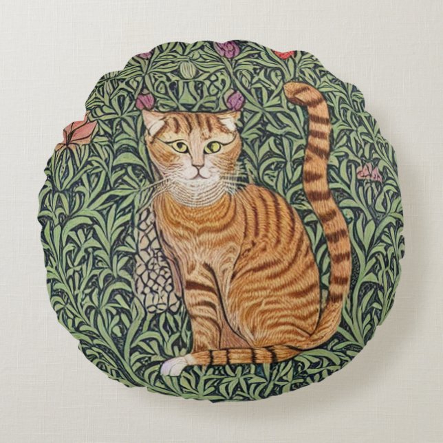 William Morris Style Cat Round Cushion (Front)
