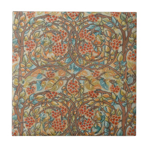 William Morris Style Cottagecore Squirrel Floral Ceramic Tile