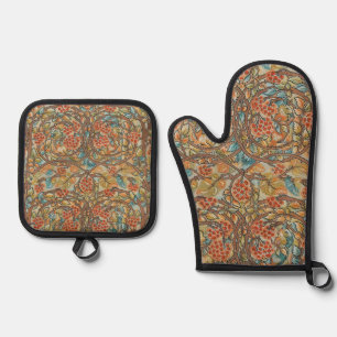 William Morris Style Cottagecore Squirrel Floral Oven Mitt & Pot Holder Set