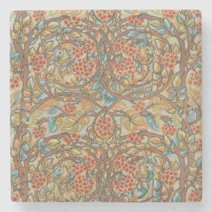 William Morris Style Cottagecore Squirrel Floral  Stone Coaster