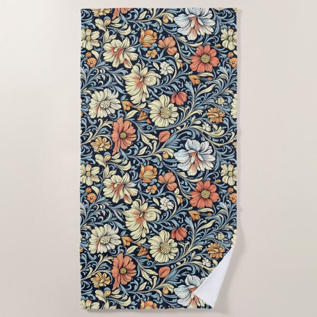 William Morris style floral acanthus pattern Beach Towel (Front)