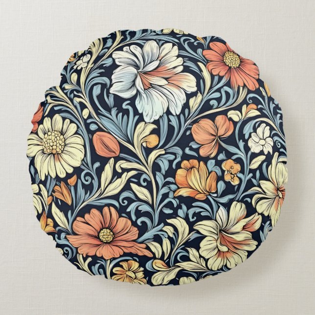 William Morris style floral acanthus pattern Round Cushion (Front)