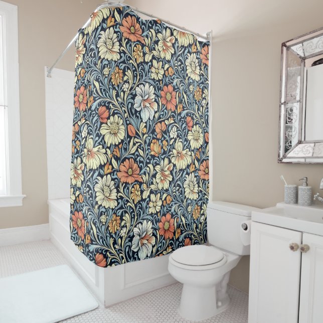William Morris style floral acanthus pattern Shower Curtain (In Situ)