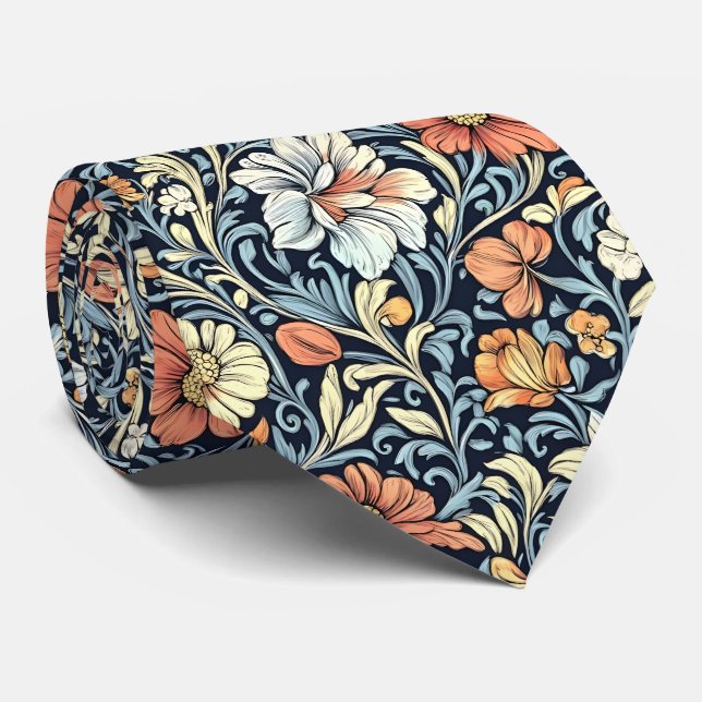 William Morris style floral acanthus pattern Tie (Rolled)