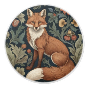 William Morris style Floral Left Facing Fox Ceramic Knob
