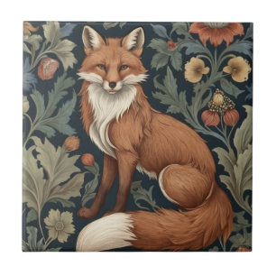 William Morris style Floral Left Facing Fox Ceramic Tile