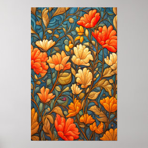 William Morris Style Floral Pattern in Fall Colour Poster