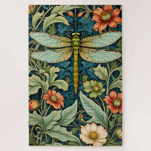 William Morris Style Flower Pattern Dragonfly Puzz Jigsaw Puzzle