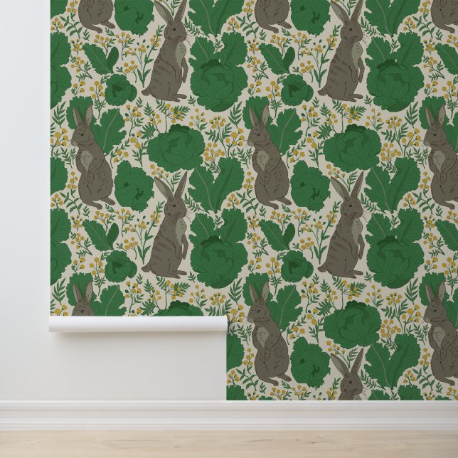 William Morris Style Garden Rabbit Pattern Wallpaper (Application)