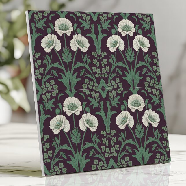 William Morris-Style Green and Ivory Floral Ceramic Tile (Creator Uploaded)
