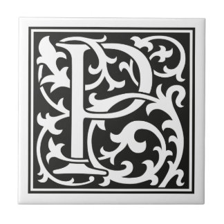 William Morris style initial letter P Ceramic Tile