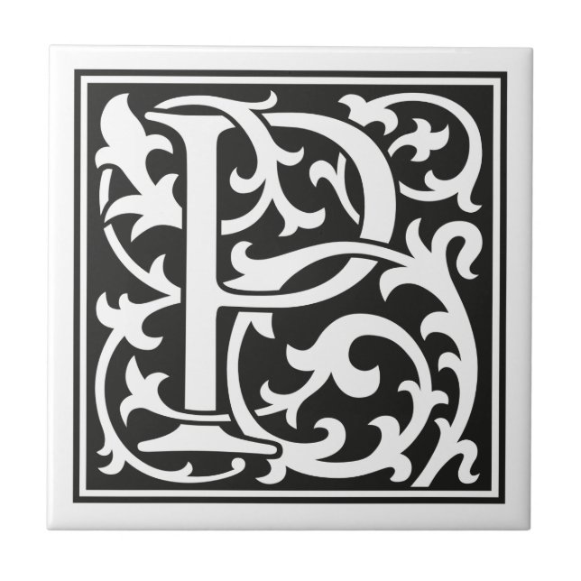 William Morris style initial letter P Ceramic Tile (Front)