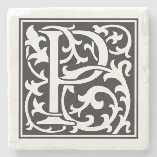 William Morris style initial letter P Stone Coaster