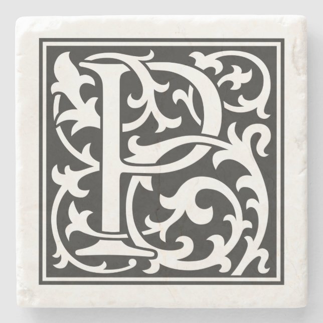 William Morris style initial letter P Stone Coaster (Front)