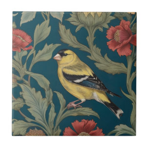 William Morris style Left American Goldfinch Bird Ceramic Tile