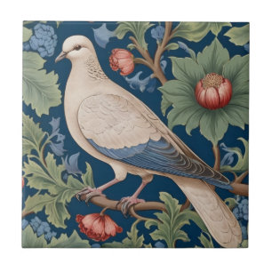 William Morris style Left facing Dove Bird Ceramic Tile