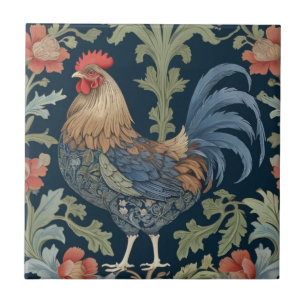 William Morris style Left facing Floral Chicken Ceramic Tile