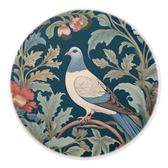 William Morris style Left facing Pigeon Bird Ceramic Knob (Front)