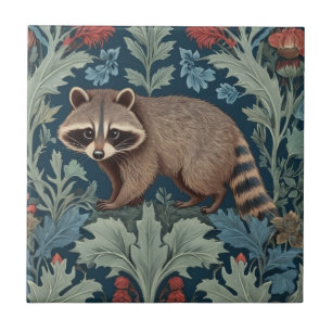William Morris style Left Facing Racoon Ceramic Tile