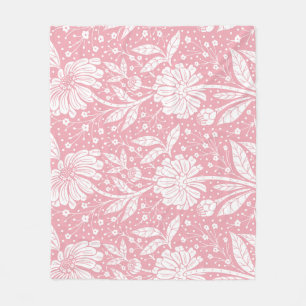 William Morris Style Pink Floral Fleece Blanket
