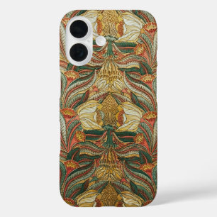 William Morris Style Pink Green Botanical iPhone 16 Case