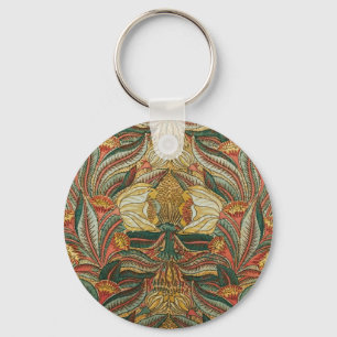 William Morris Style Pink Green Botanical Key Ring