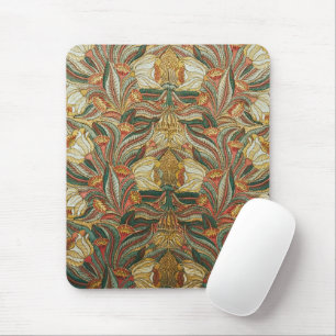 William Morris Style Pink Green Botanical Mouse Pad