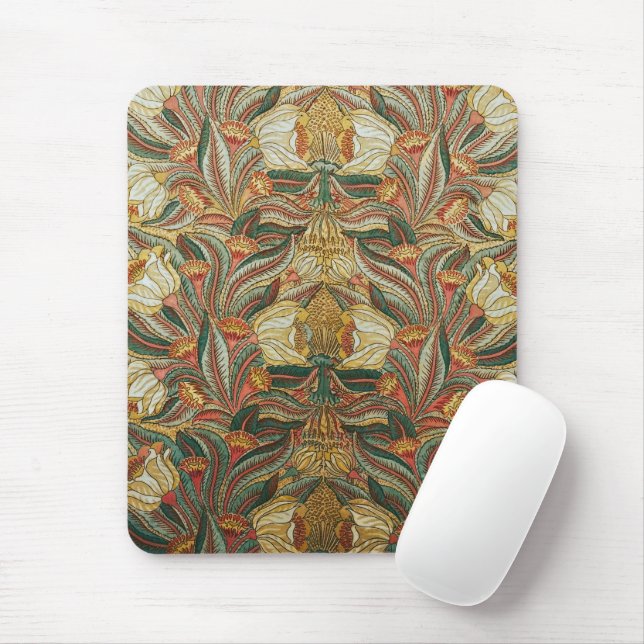 William Morris Style Pink Green Botanical Mouse Pad (With Mouse)