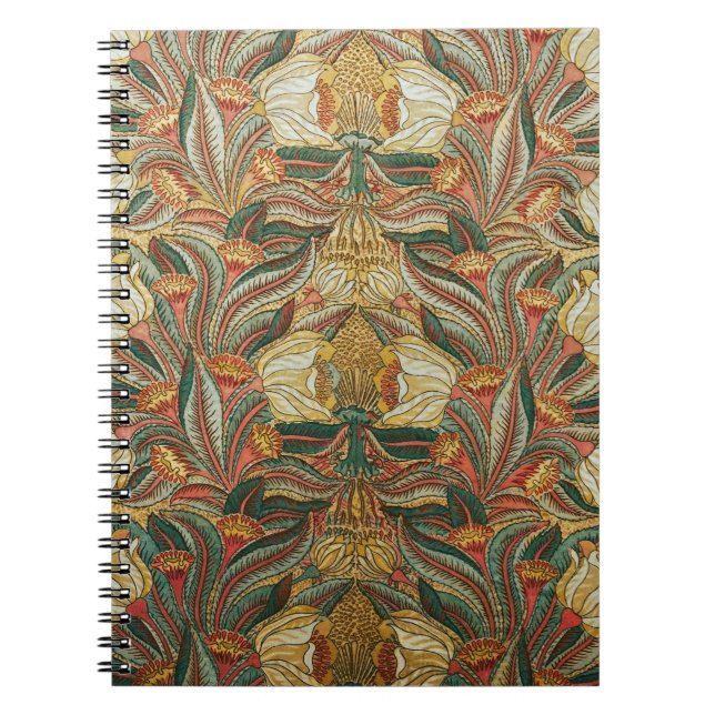 William Morris Style Pink Green Botanical Notebook (Front)