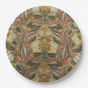 William Morris Style Pink Green Botanical Paper Plate