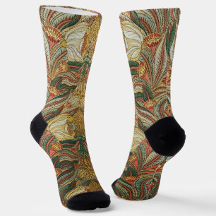 William Morris Style Pink Green Botanical Socks