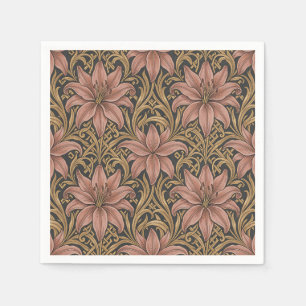 William Morris Style Pink Lily Floral Pattern Dark Napkin