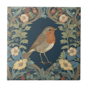 William Morris style R Robin Redbreast Bird Ceramic Tile