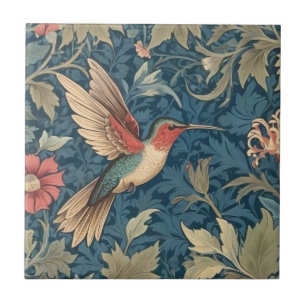 William Morris style R Ruby-throated hummingbird Ceramic Tile