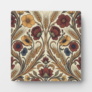 William Morris Style Red Gold Wheat Floral Pattern Plaque