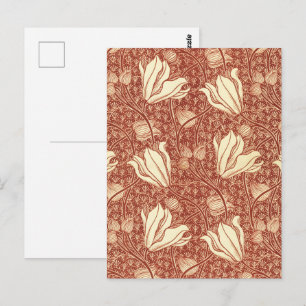 William Morris Style Red Lily Floral Pattern Postcard