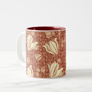William Morris Style Red Lily Floral Pattern Two-Tone Coffee Mug