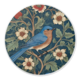 William Morris style Right facing Bluebird Bird Ceramic Knob