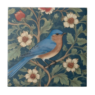 William Morris style Right facing Bluebird Bird Ceramic Tile