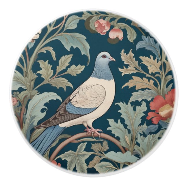 William Morris style Right facing Pigeon Bird Ceramic Knob (Front)