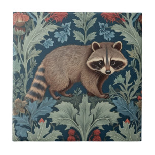 William Morris style Right Facing Racoon Ceramic Tile