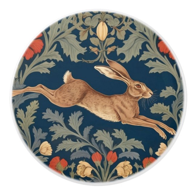 William Morris style Right Facing Running Hare Ceramic Knob (Front)