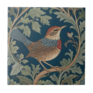 William Morris style Right facing Wren Bird Ceramic Tile