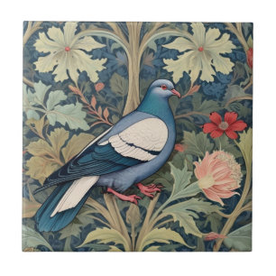 William Morris style Right Floral Pigeon Bird Ceramic Tile