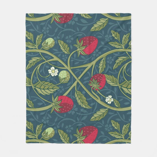 William Morris Style Strawberry Floral Pattern  Fleece Blanket (Front)
