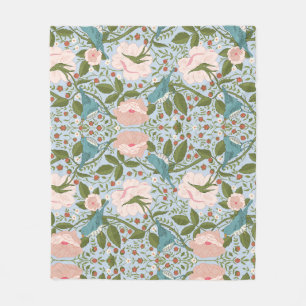 William Morris Style Strawberry Thief Floral Fleece Blanket