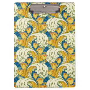 William Morris Style Teal & Gold Tulip Floral Art Clipboard