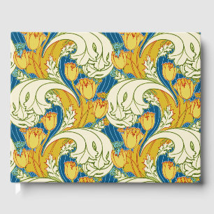 William Morris Style Teal & Gold Tulip Floral Art Guest Book