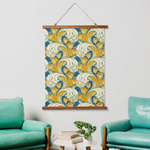 William Morris Style Teal & Gold Tulip Floral Art Hanging Tapestry