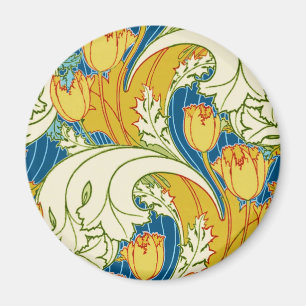 William Morris Style Teal & Gold Tulip Floral Art Magnet